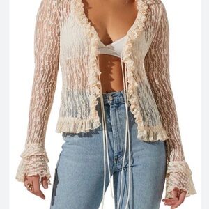NWT  ASTR THE LABEL 
Lace Front Tie Bed Jacket - Cream